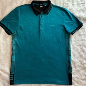 Men’s Hugo Boss Polo Shirt. Slim Fit Large. Teal and Black.